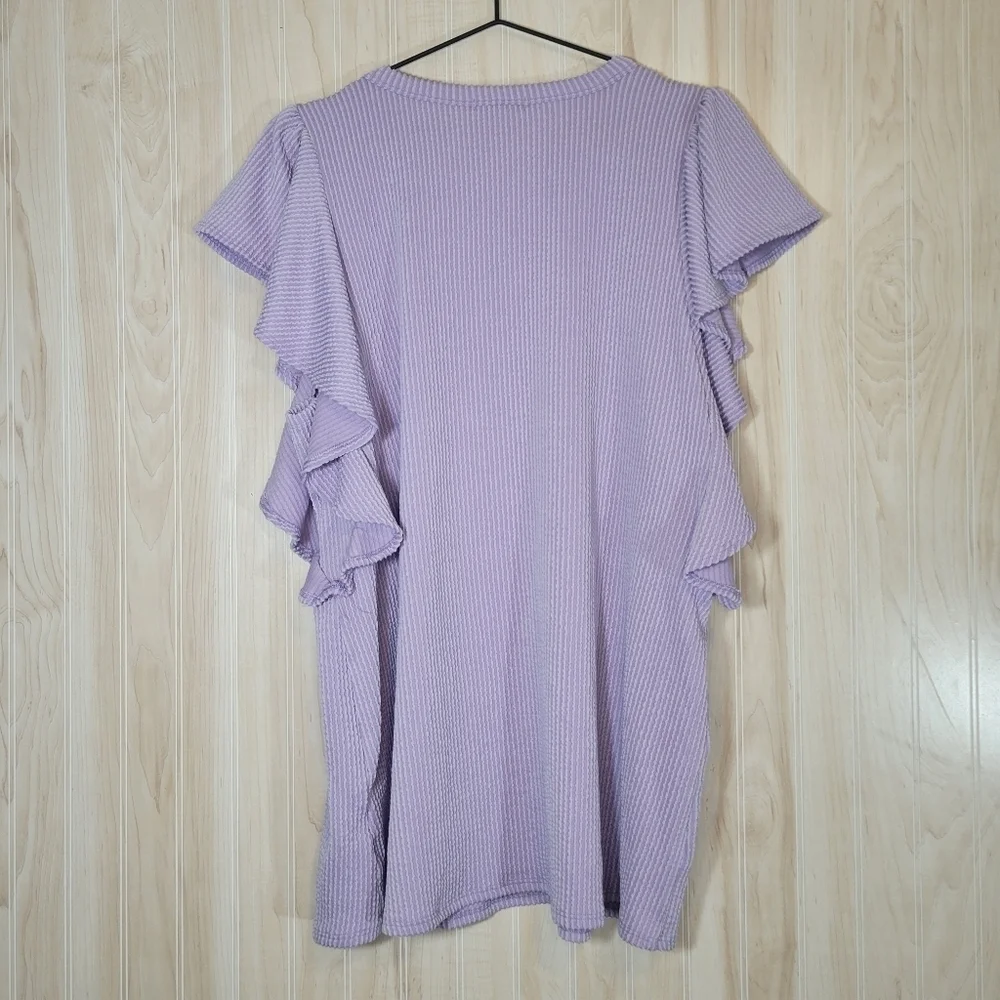Women's Lavender Ruffle Sleeve Knit Top - Picture 2 of 4